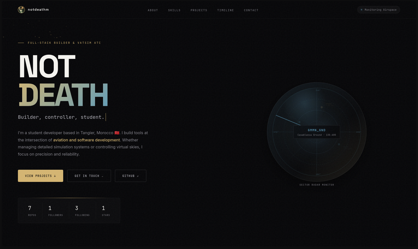 Preview of the notdeath portfolio website
